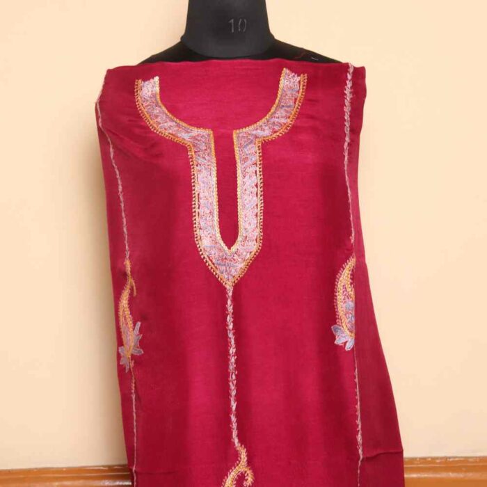 3PC Magenta Color Suit Hand Sozni Tillawork Badam Motifs | Sonmarg Collection - Image 2